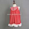 Hot sale red chiffon cotton linen stripe dress